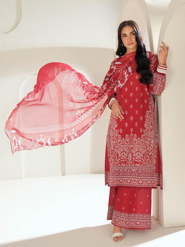 limelight 3 Piece Lawn Suit-Printed (Unstitched) Red