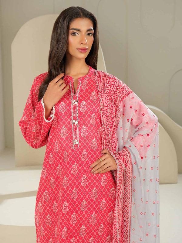 Limelight 3 Piece Lawn Suit-Printed (Unstitched) Red