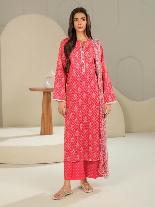Limelight 3 Piece Lawn Suit-Printed (Unstitched) Red
