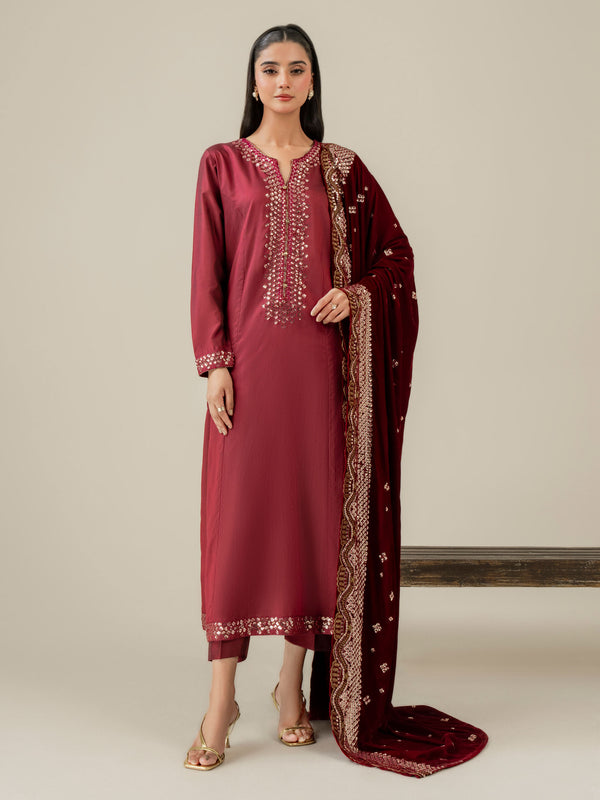 limelight 3 Piece Raw Silk Suit-Embroidered (Pret)