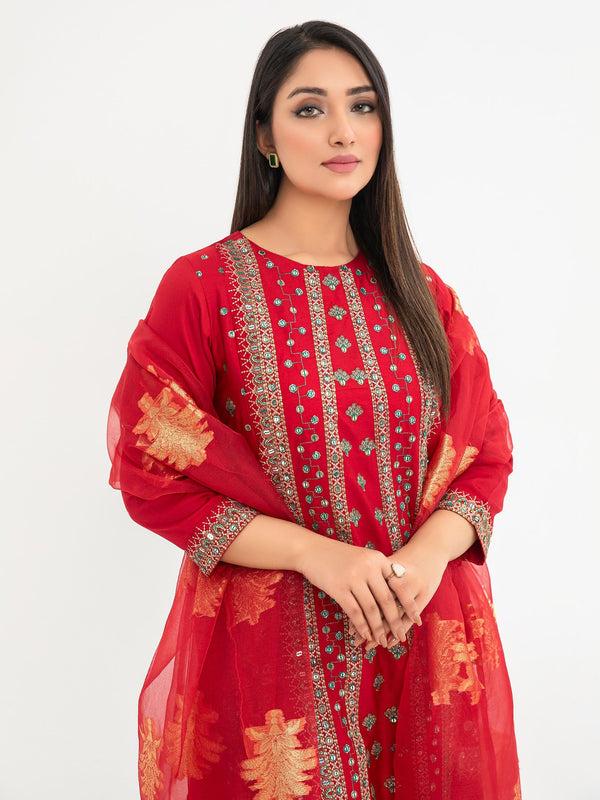 Limelight 3 Piece Satin Suit-Embroidered(Pret)