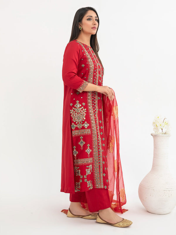 Limelight 3 Piece Satin Suit-Embroidered(Pret)