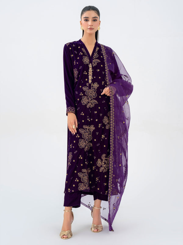Limelight 3 Piece Velvet Suit-Embroidered (Pret)