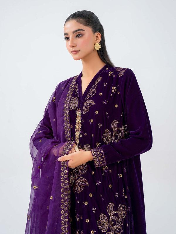 Limelight 3 Piece Velvet Suit-Embroidered (Pret)