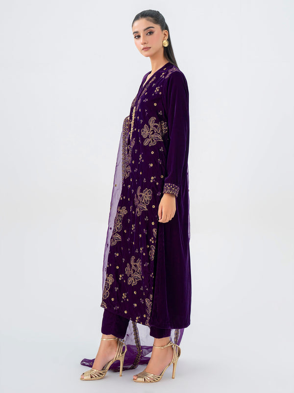 Limelight 3 Piece Velvet Suit-Embroidered (Pret)