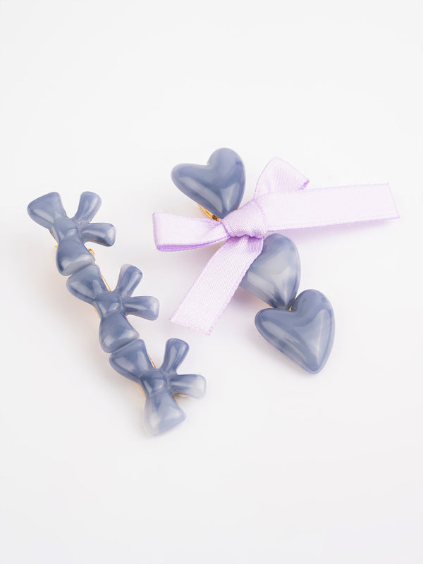 limelight Bow With Heart Hair Clip Set