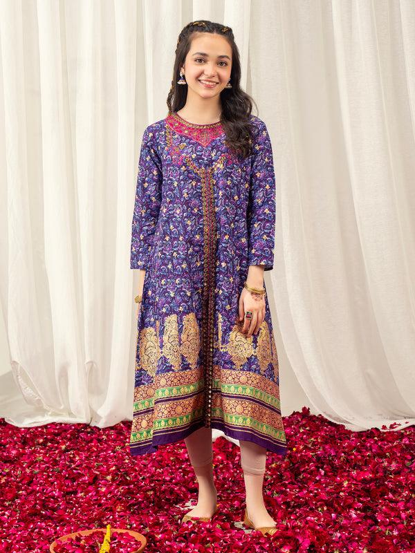 Limelight Cambric Frock-Embroidered Purple