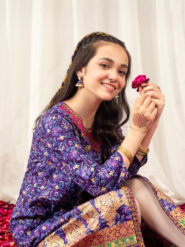 Limelight Cambric Frock-Embroidered Purple