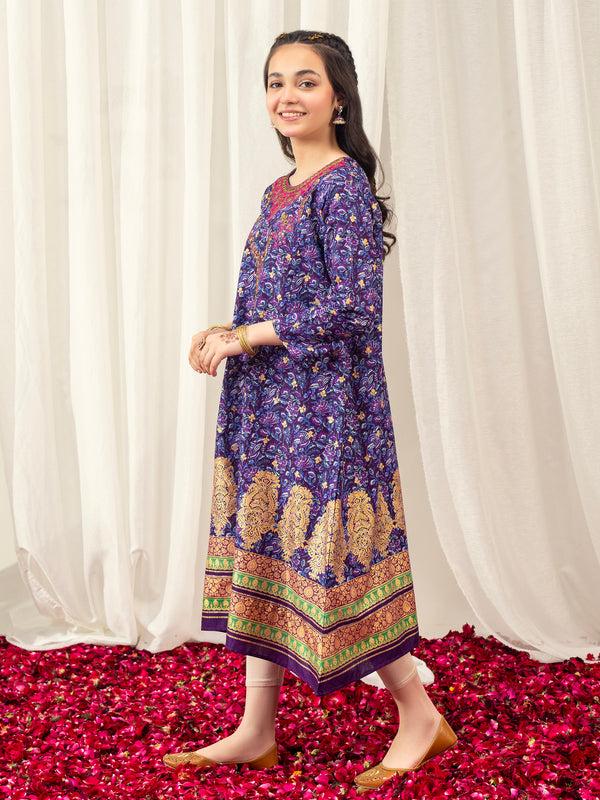 Limelight Cambric Frock-Embroidered Purple