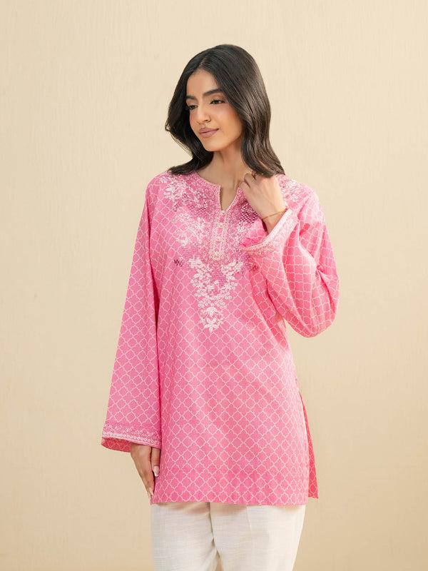 limelight Cambric Kurti-Embroidered (Pret) Pink
