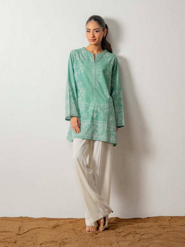 Limelight Cambric Kurti-Embroidered (Pret) Turquoise