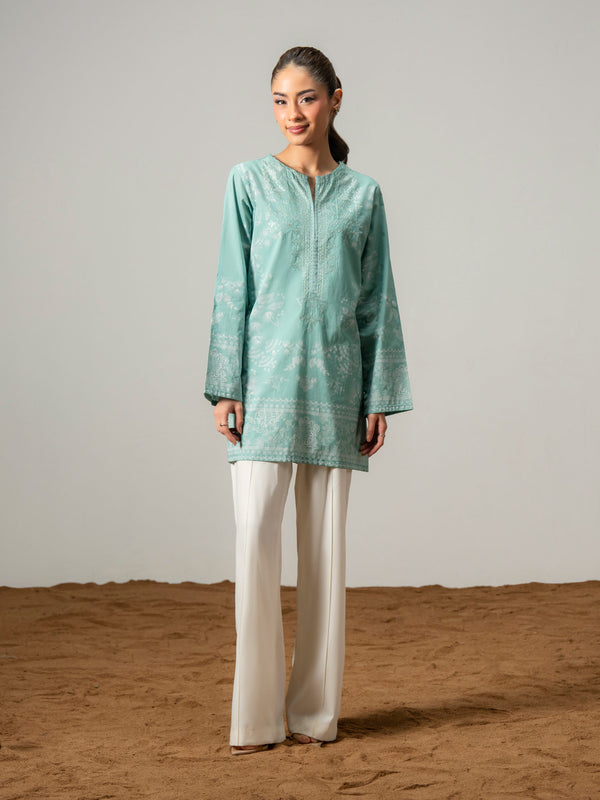 Limelight Cambric Kurti-Embroidered (Pret) Turquoise
