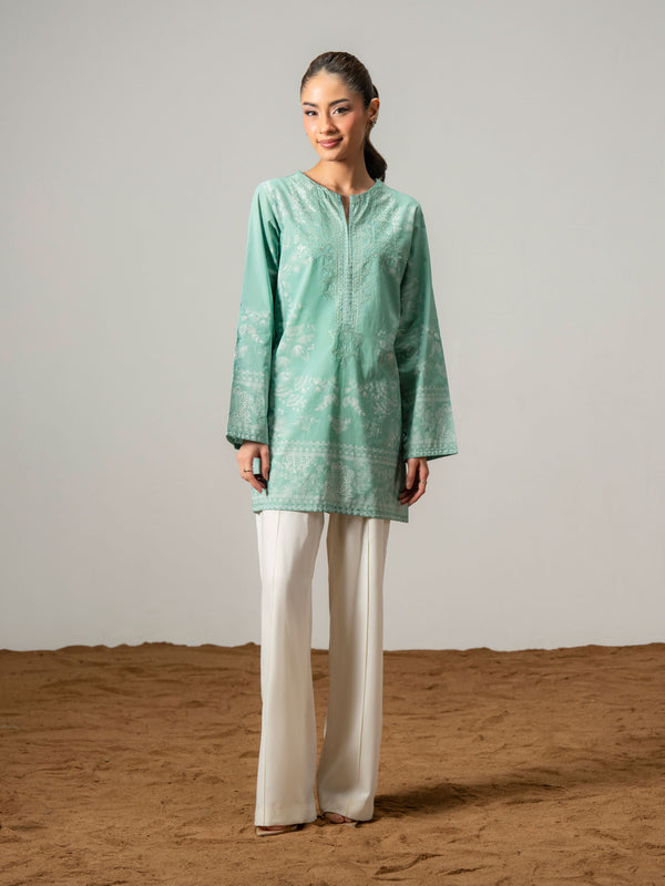 limelight Cambric Kurti-Embroidered (Pret) Turquoise
