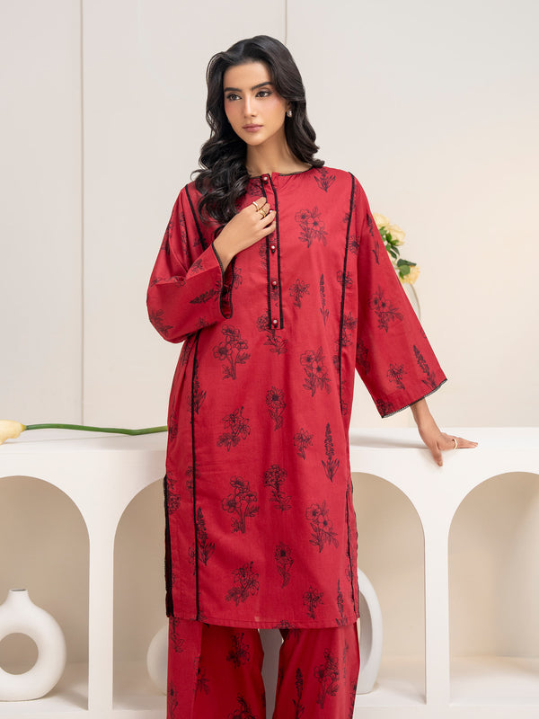 Limelight Cambric Shirt-Printed (Unstitched) Red