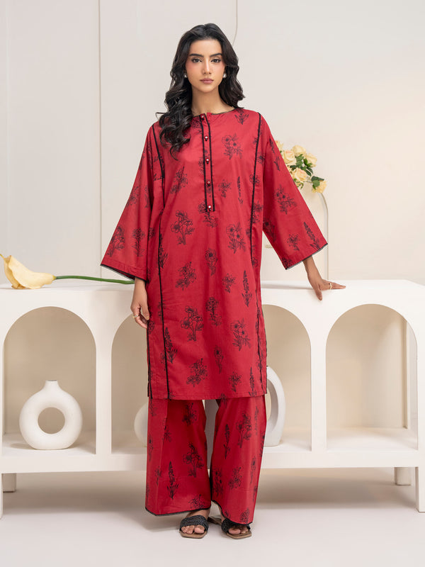 limelight Cambric Shirt-Printed (Unstitched) Red