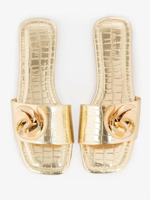 Limelight Croc-Textured Flats Golden