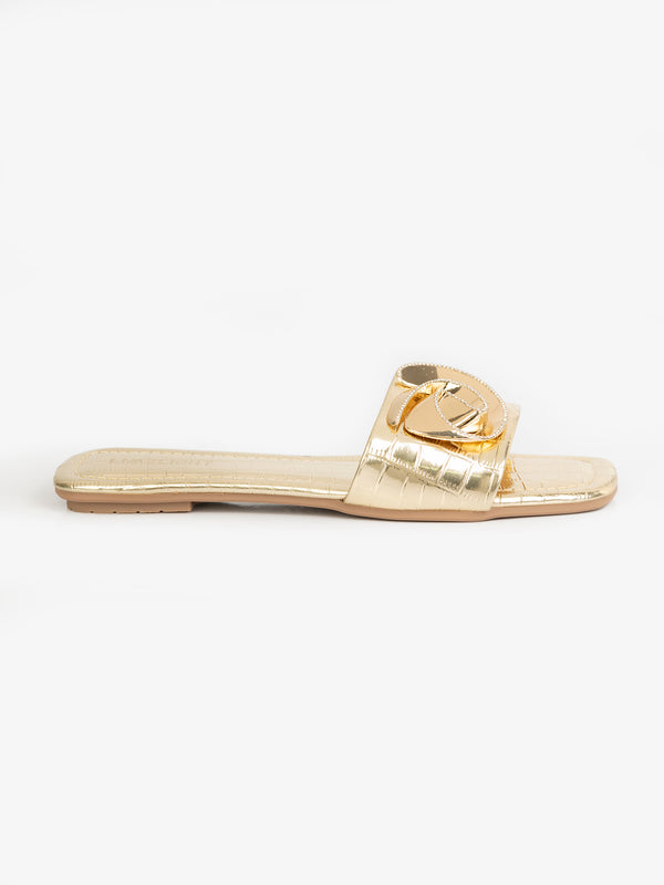 Limelight Croc-Textured Flats Golden