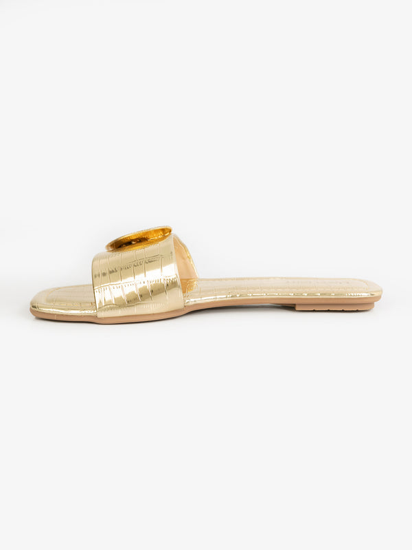 Limelight Croc-Textured Flats Golden