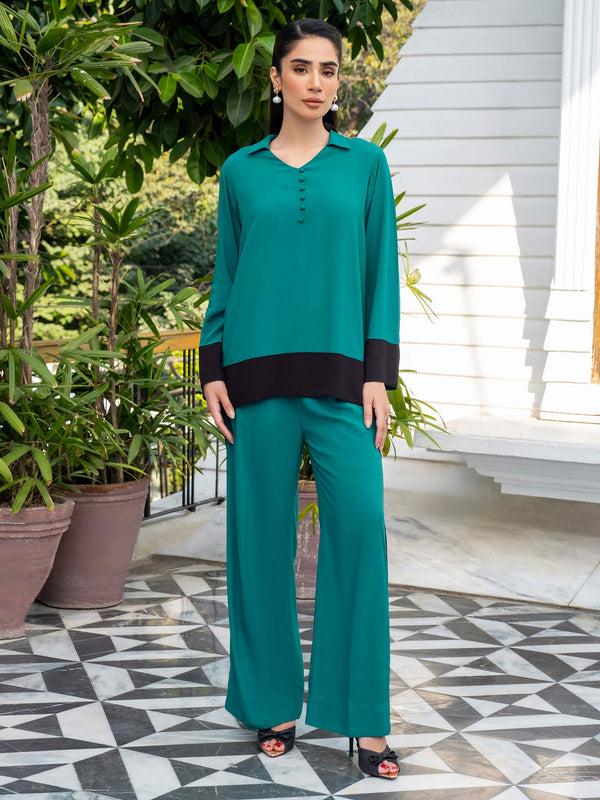 Limelight Dyed Color Block Linen Co-Ord Set