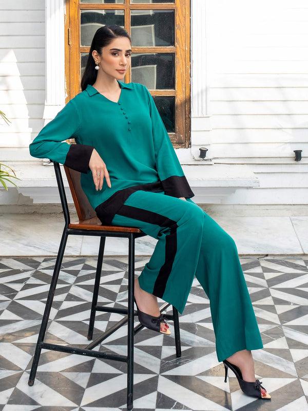 Limelight Dyed Color Block Linen Co-Ord Set