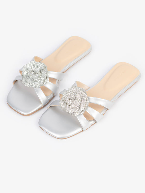 limelight Embellish Flower Flats Silver