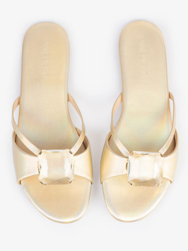 Limelight Embellished Slide Flats Golden