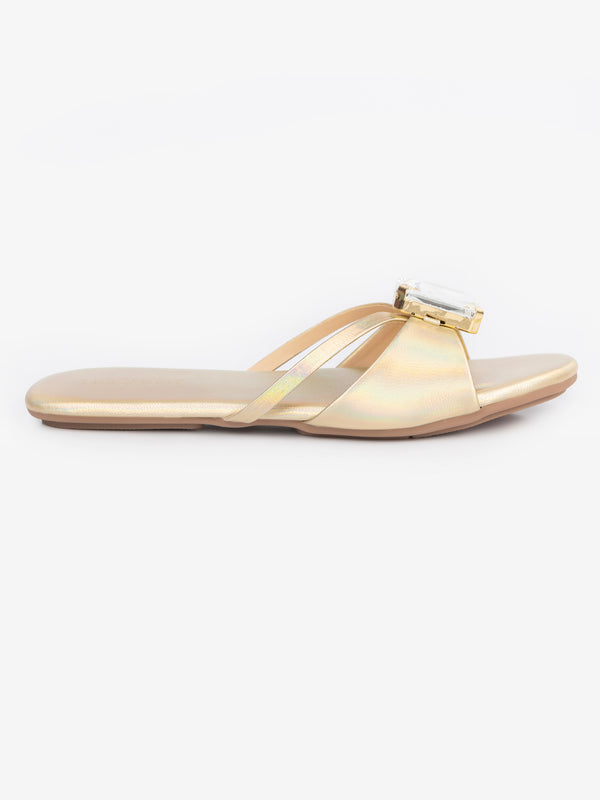 Limelight Embellished Slide Flats Golden