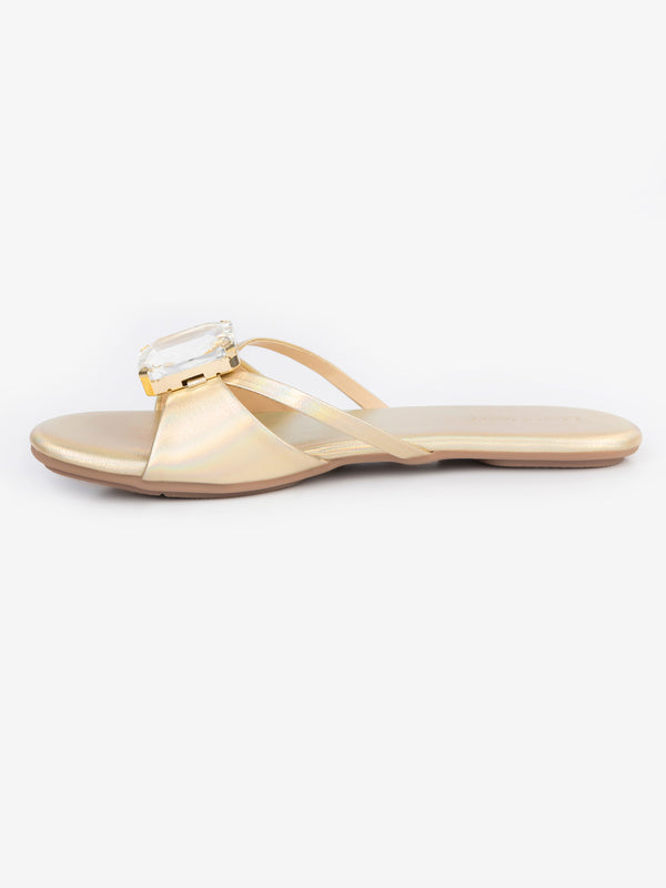 Limelight Embellished Slide Flats Golden