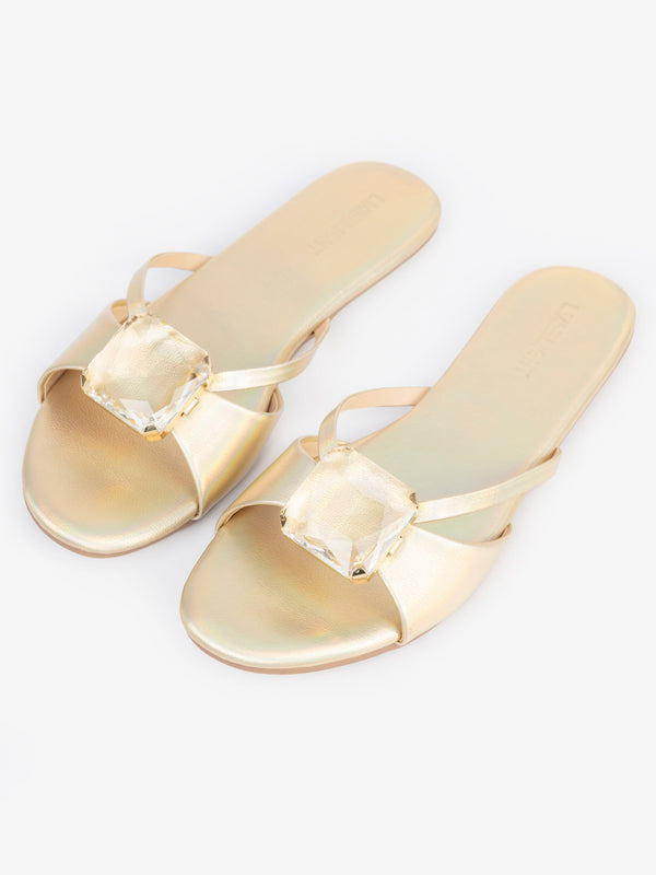 limelight Embellished Slide Flats Golden