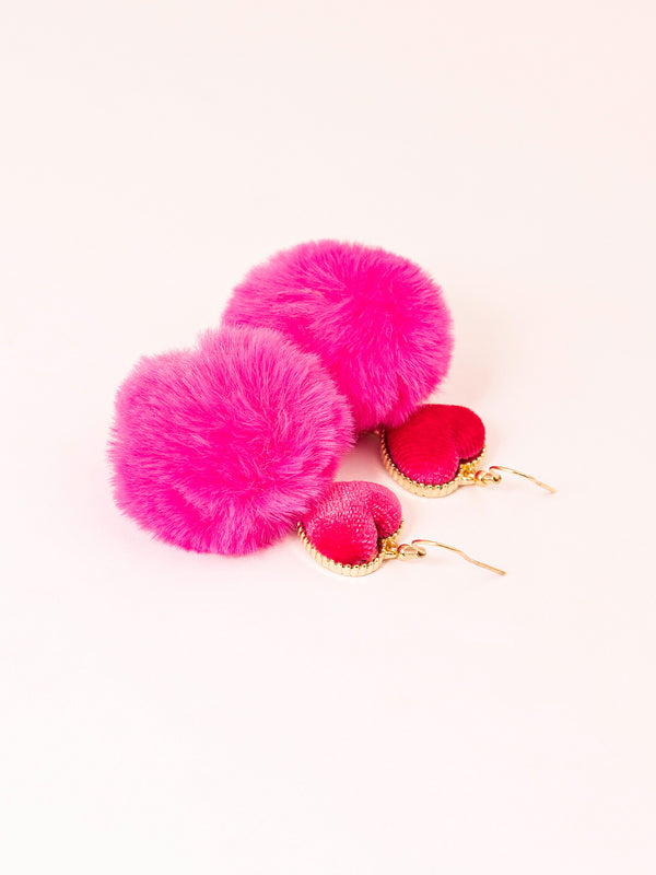 Limelight Heart Pompom Drop Earrings