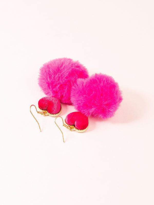 Limelight Heart Pompom Drop Earrings
