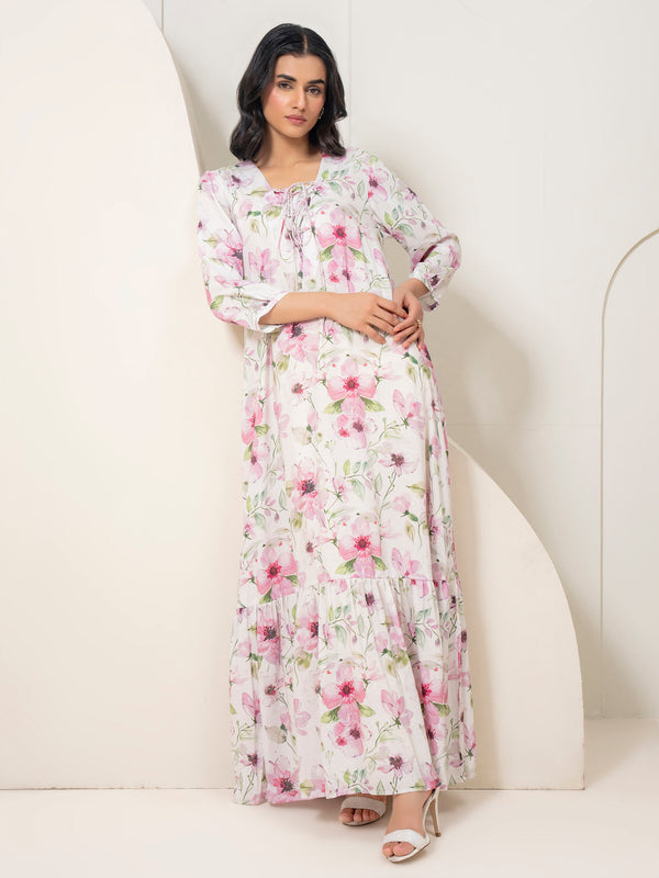 Limelight Printed Viscose Dress Off White