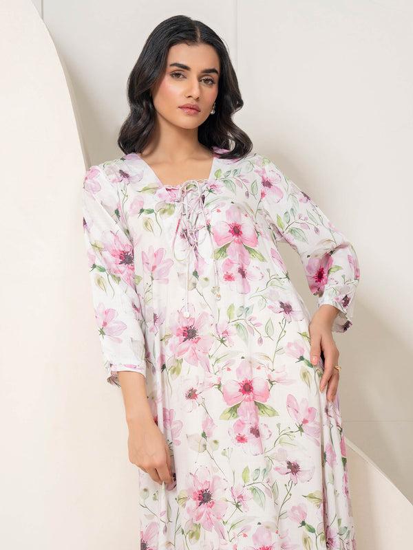 Limelight Printed Viscose Dress Off White