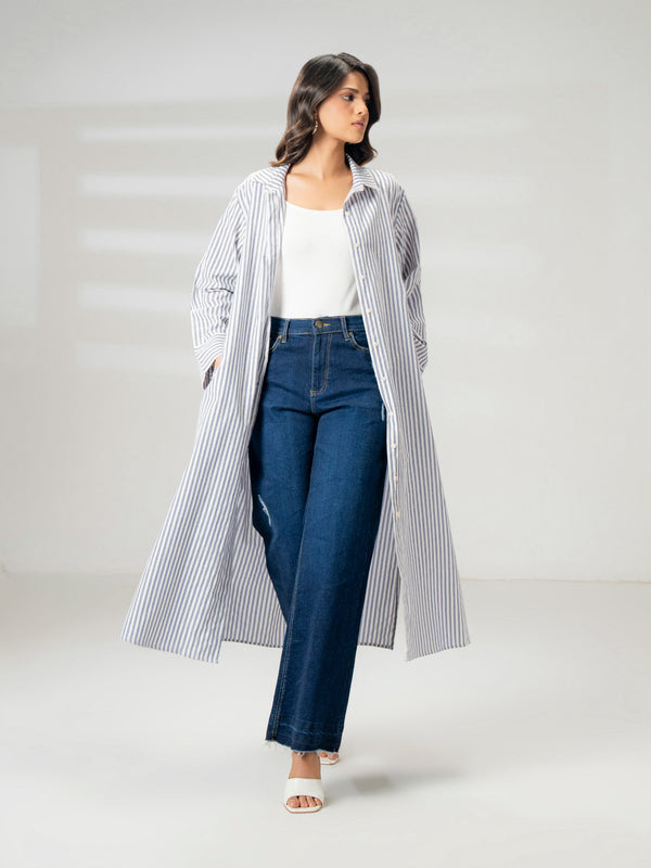 Limelight Printed Yarn Dyed Dress Navy