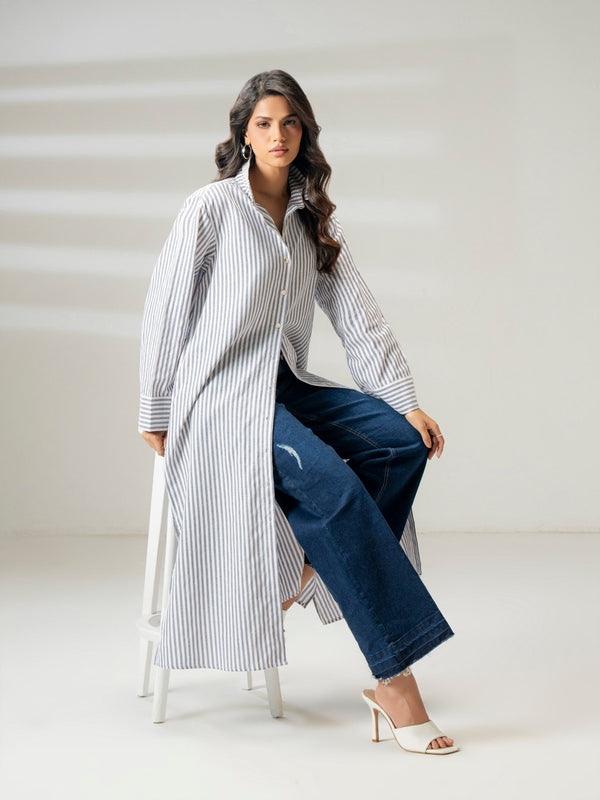 Limelight Printed Yarn Dyed Dress Navy