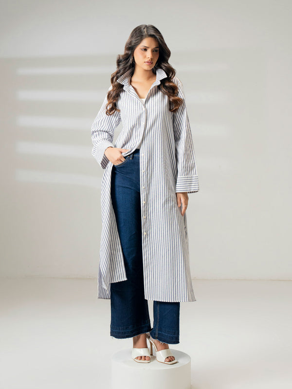 Limelight Printed Yarn Dyed Dress Navy