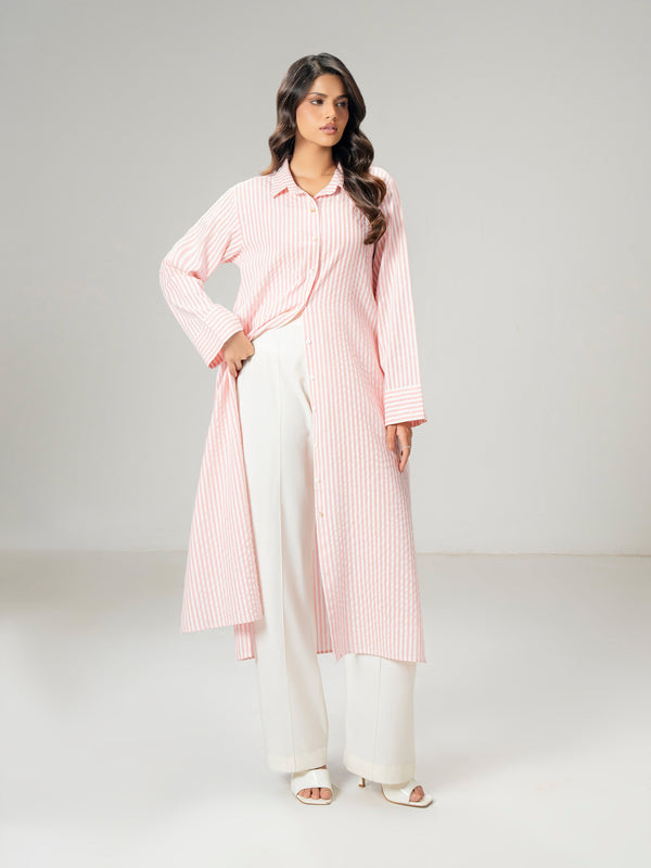 Limelight Printed Yarn Dyed Dress Peach