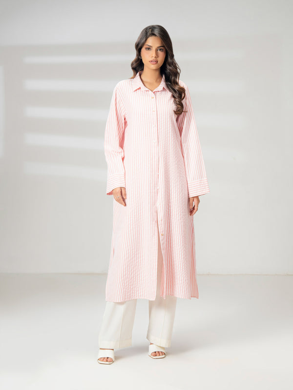 limelight Printed Yarn Dyed Dress Peach