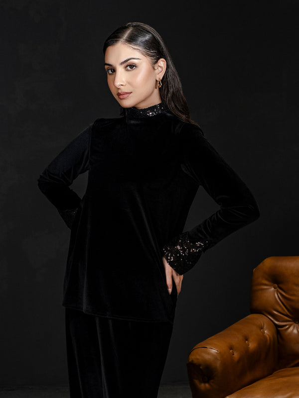 Limelight Sequin Embellished Velour Top