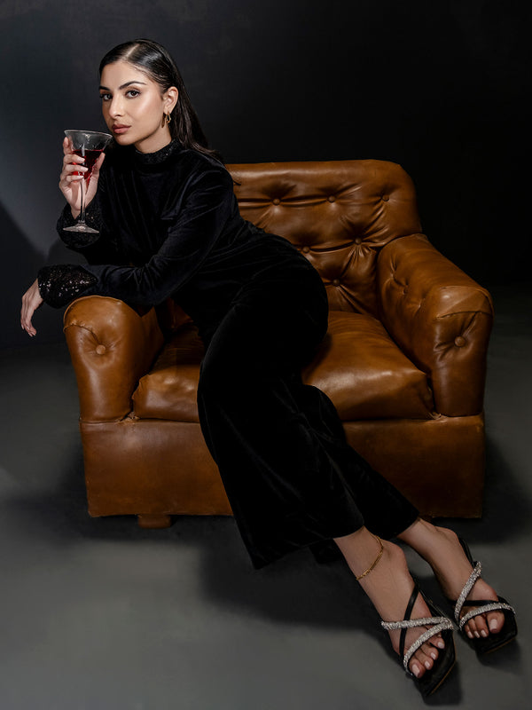 limelight Sequin Embellished Velour Top