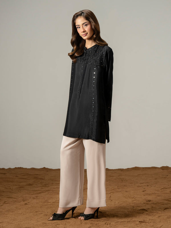 Limelight Silk Kurti-Embroidered (Pret) Black