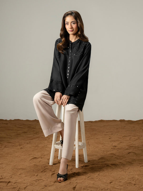 Limelight Silk Kurti-Embroidered (Pret) Black