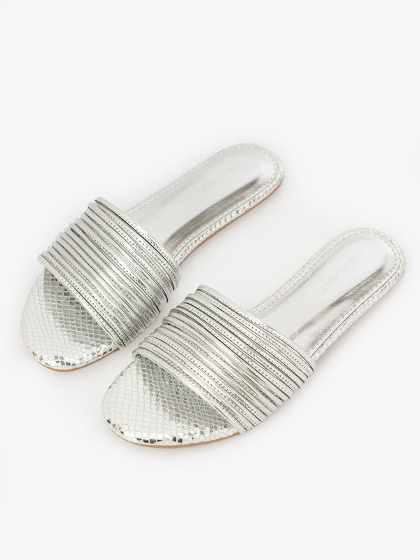 limelight Textured Slide Flats Silver
