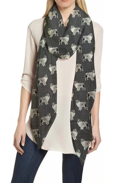 Lina & Lily Australian Shepherd Dog Print Scarf Lightweight