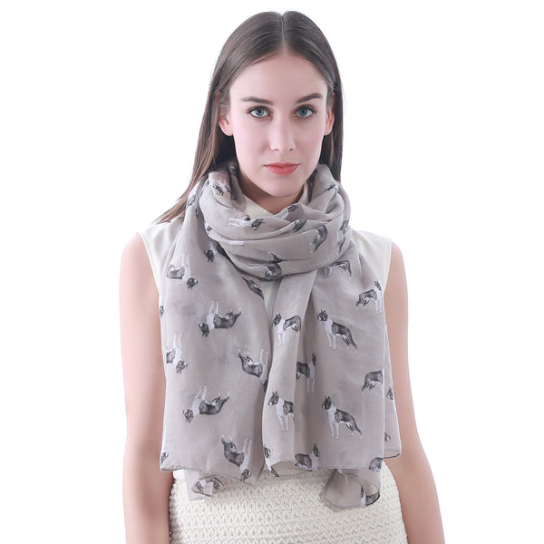 Lina & Lily Boston Terrier Dog Print Scarf Lightweight