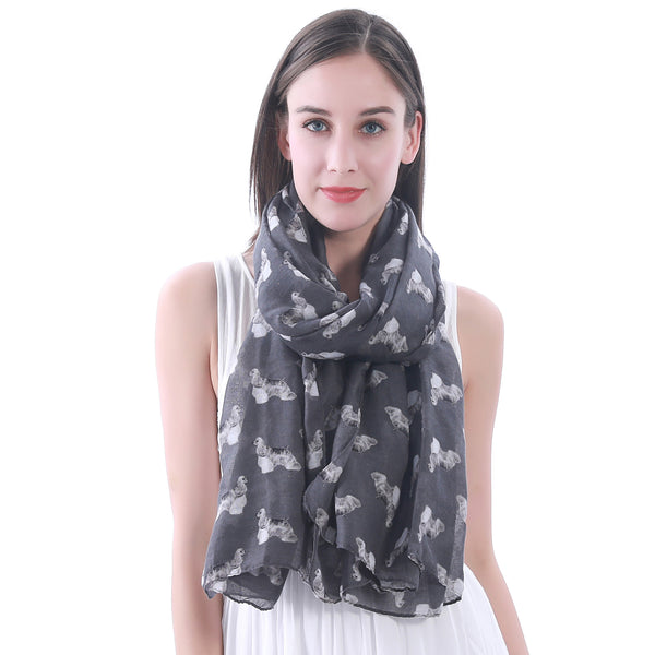 lina & lily Cocker Spaniel Dog Print Scarf Lightweight