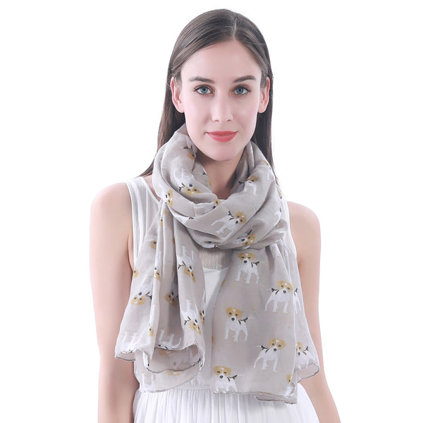 Lina & Lily Jack Russell Terrier Dog Print Scarf Lightweight