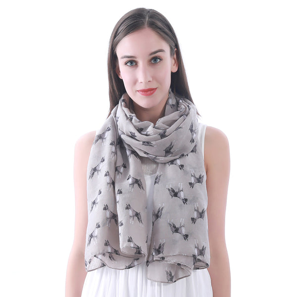 Lina & Lily Boxer Dog Print Scarf Lightweight