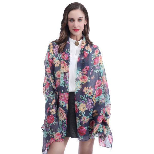 Lina & Lily Butterfly Floral Print Scarf Lightweight