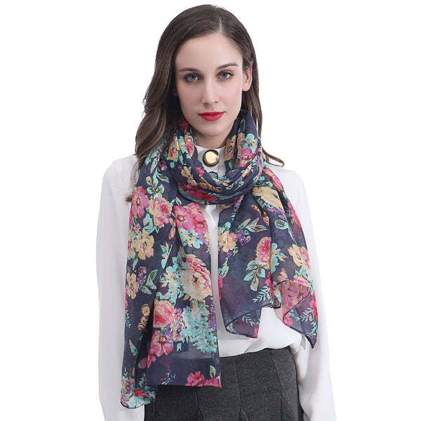lina & lily Butterfly Floral Print Scarf Lightweight